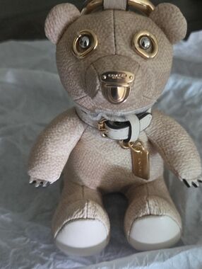Coach Beige Bear Charm with Gold Hardware